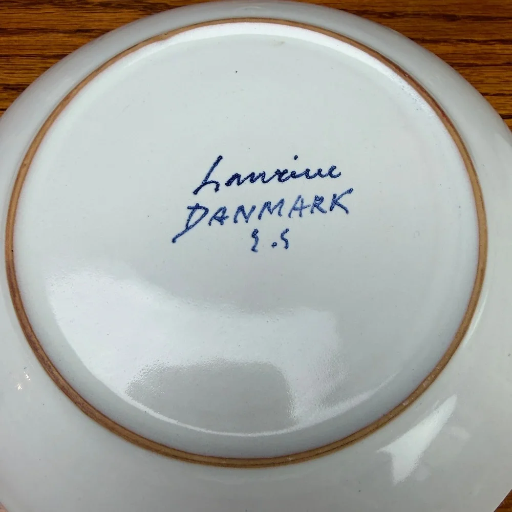 Laurine Plate Set Hand Painted Stoneware Signed Blue Green 7.75